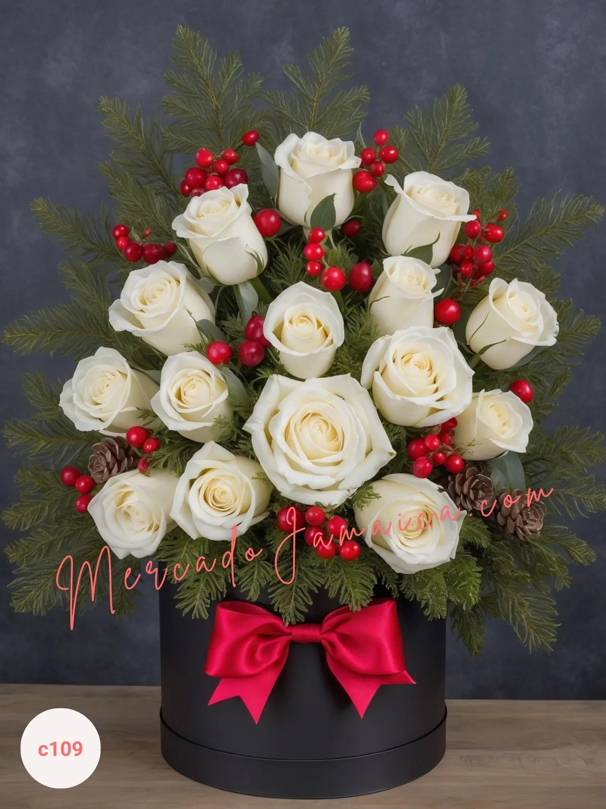 Arreglo Navideño ‘Blanca Navidad’ con Rosas y Berries