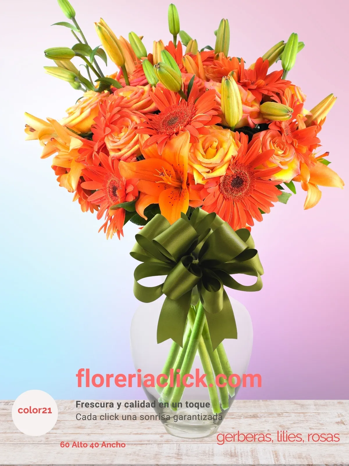 Arreglo de Rosas y Gerberas Naranjas – 33 Flores Cálidas