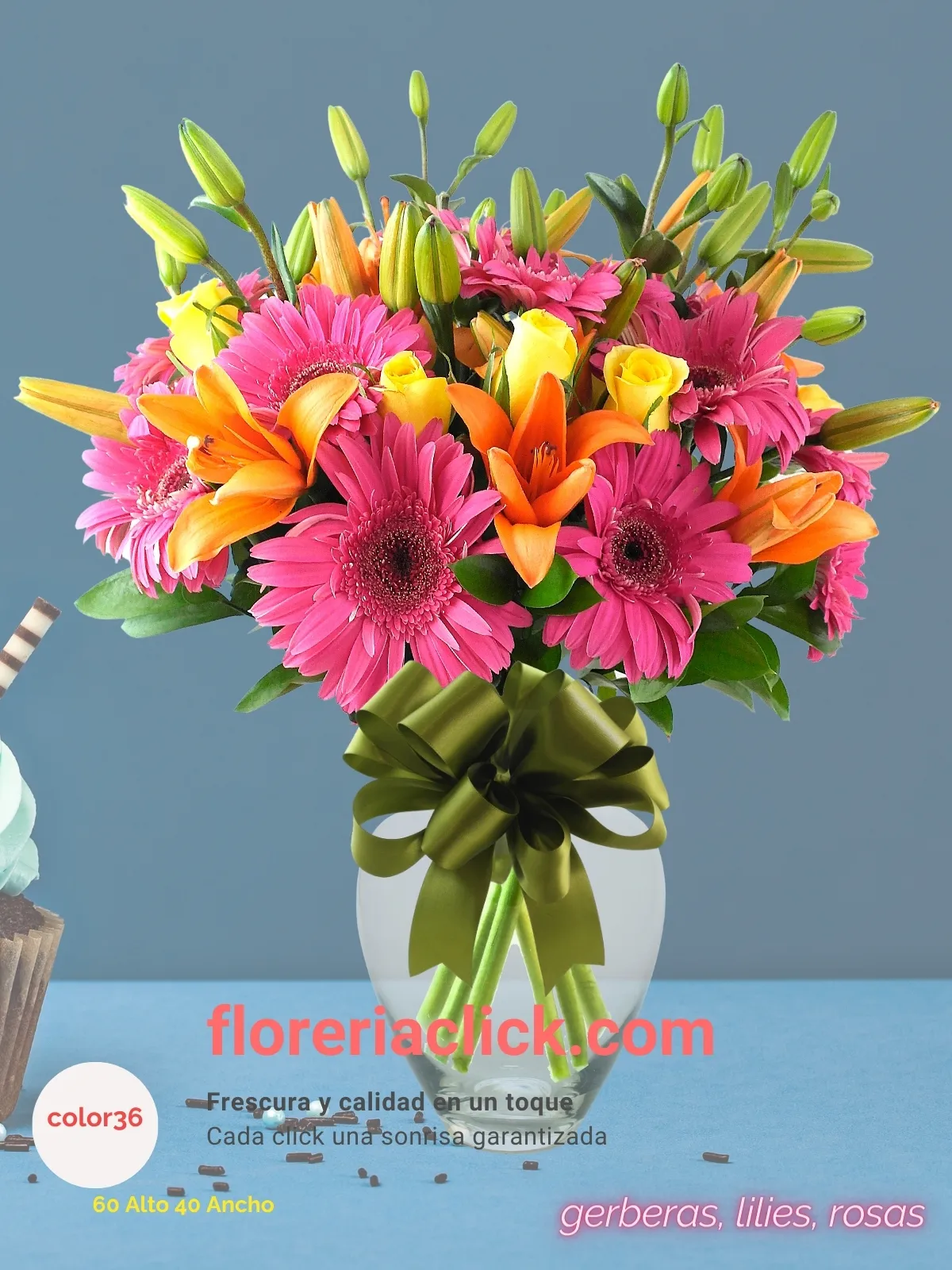Arreglo floral jarrón con gerberas y 22 flores
