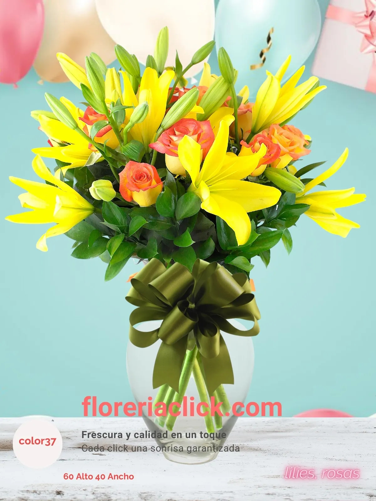 Arreglo Floral Vibrante con Rosas y Lilies Amarillas