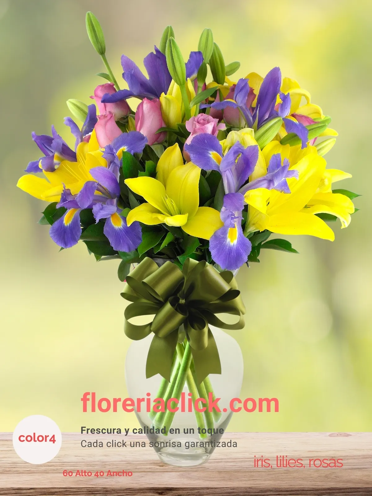 Arreglo Floral 35 Flores con Iris, Rosas y Lilies