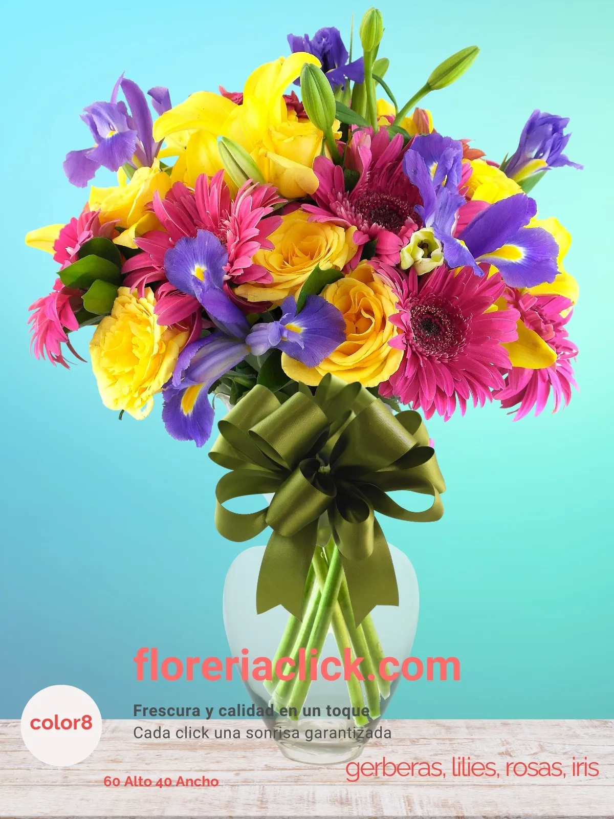 Arreglo Floral de Rosas e Iris Azul – 43 Flores Festivo