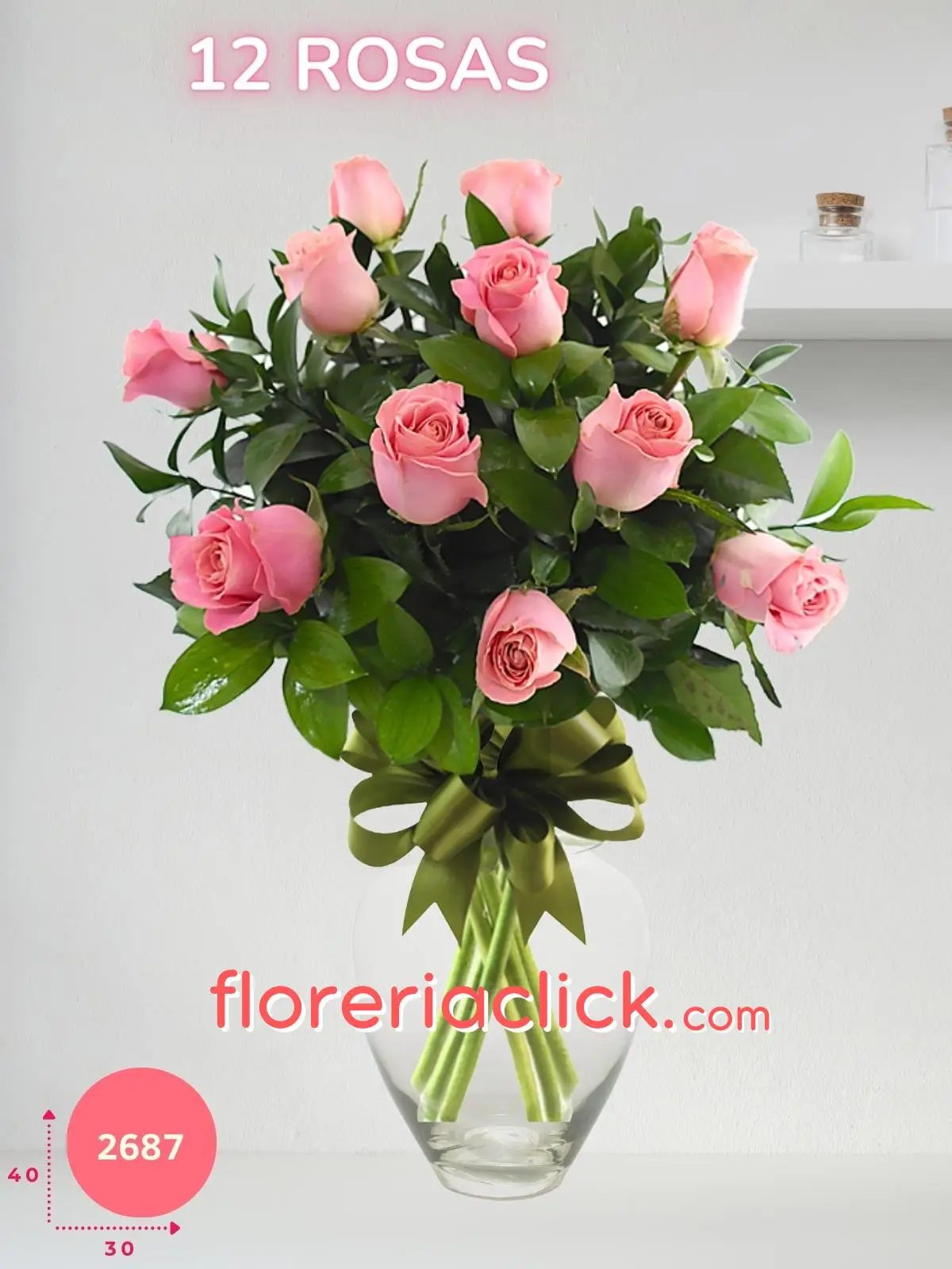 Arreglo Floral de 12 Rosas Rosa Elegante y Delicado