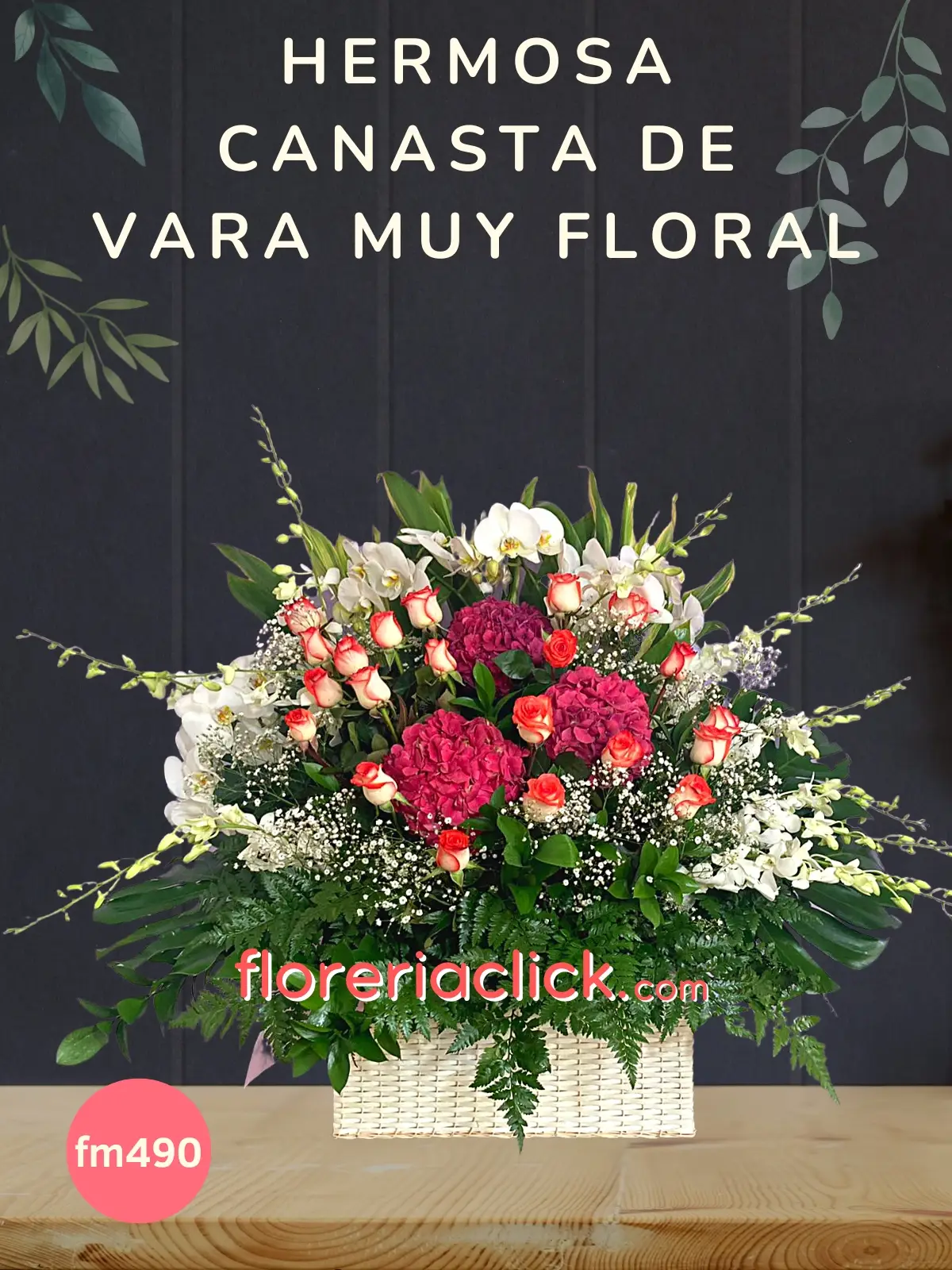 Canasta de Orquídeas Blancas y Rosas en una Elegante Caja de Regalo