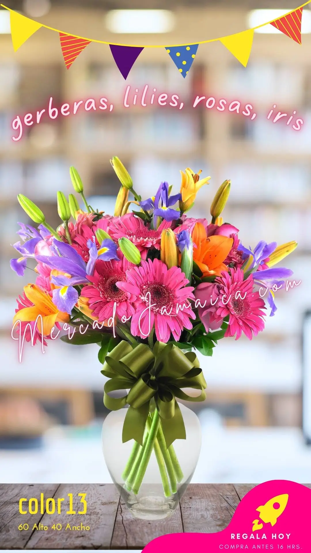 Arreglo floral con 43 flores frescas llenas de color
