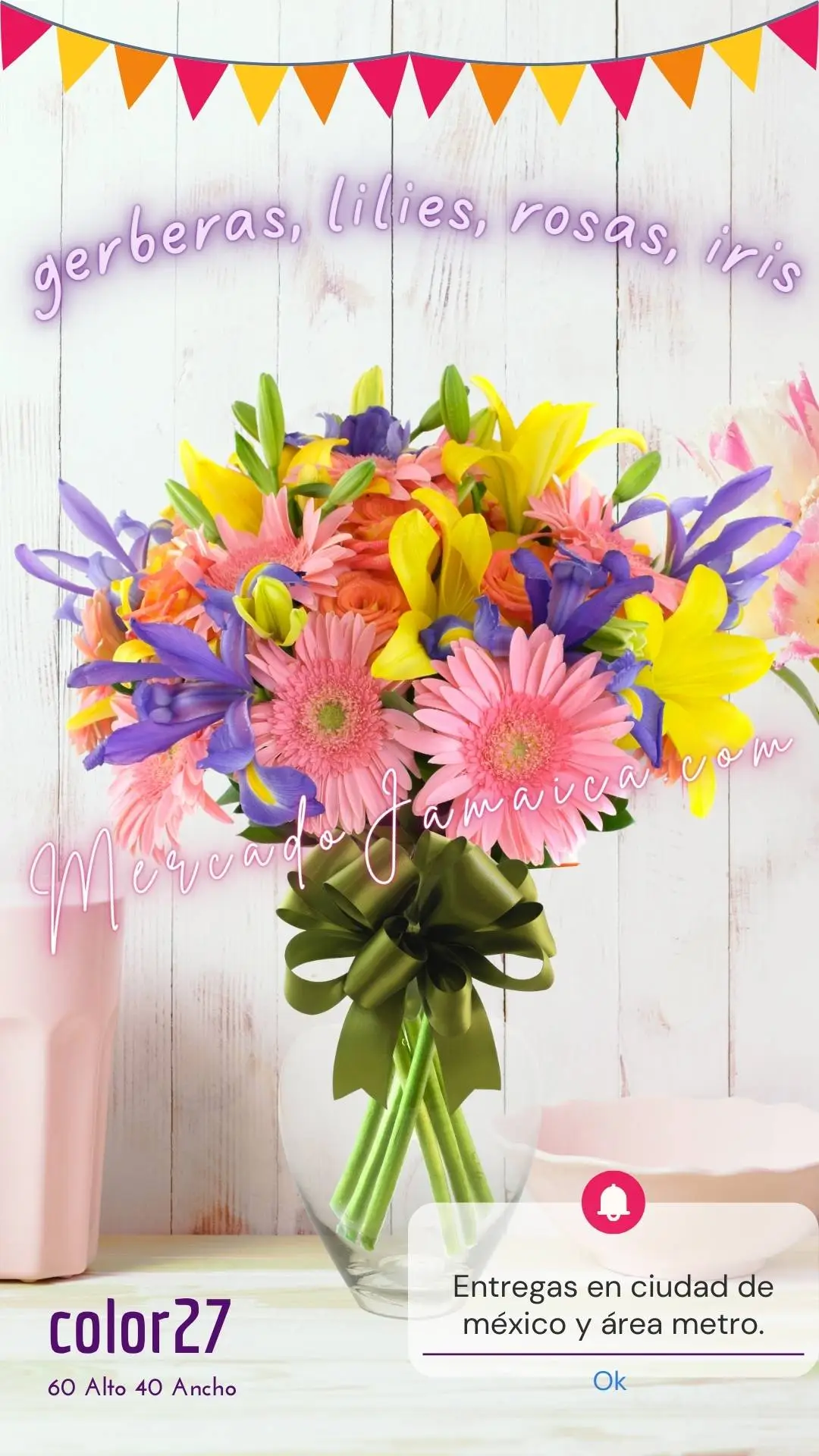 Arreglo floral encanto color con 43 flores frescas