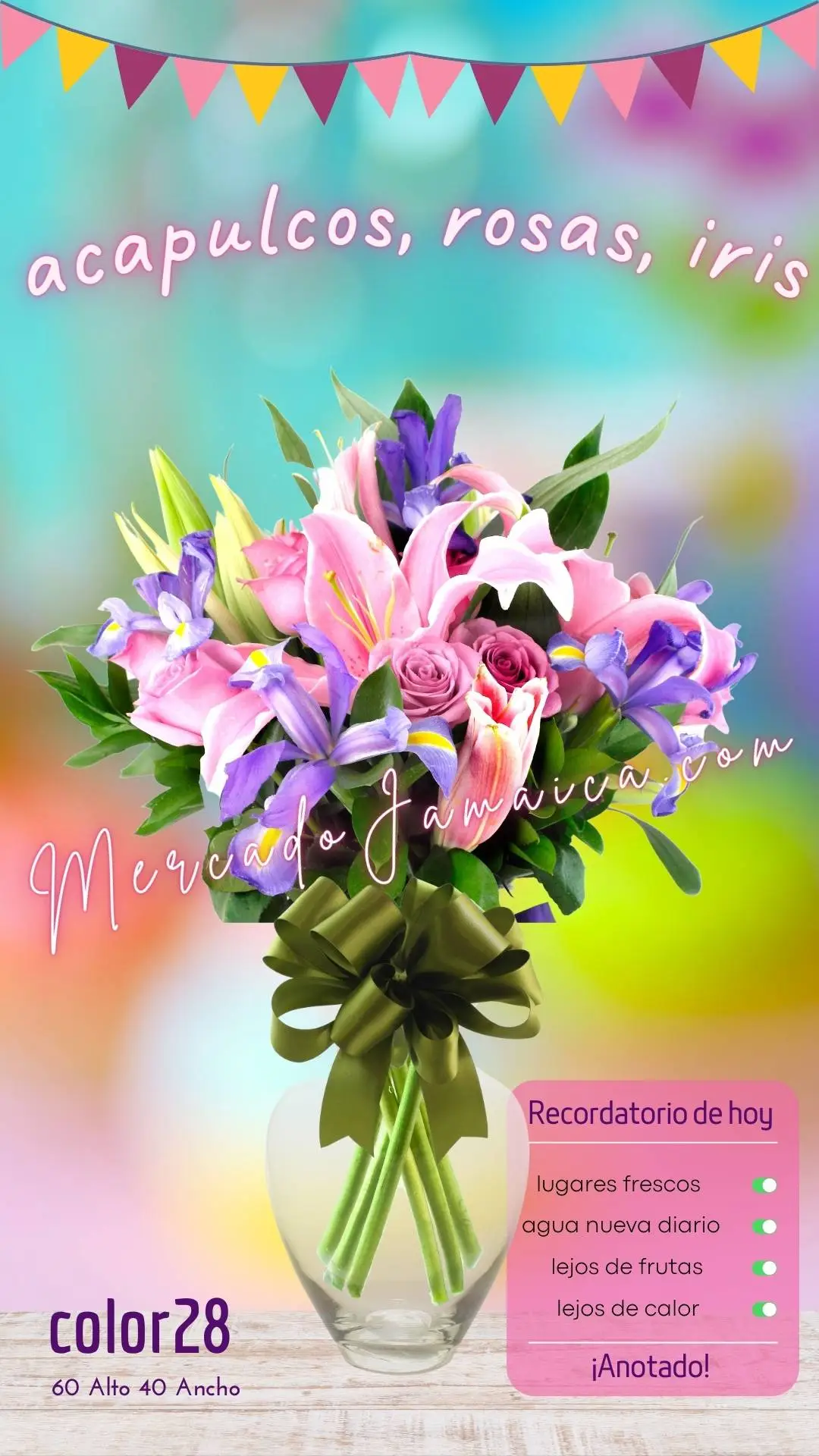 Arreglo floral con 35 super hermosas flores tono rosa
