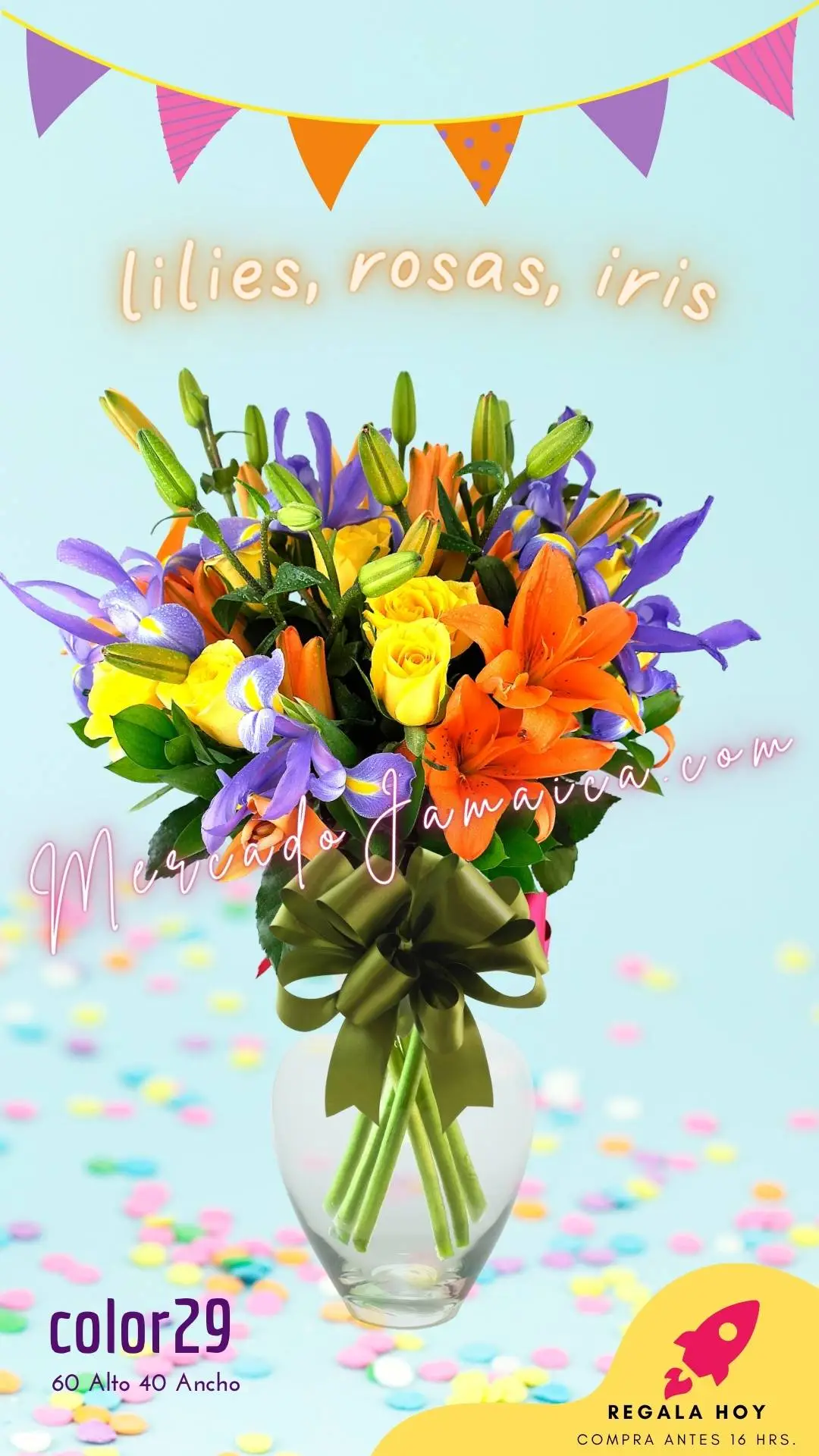 35 Flores gran color iris y lilies naranja