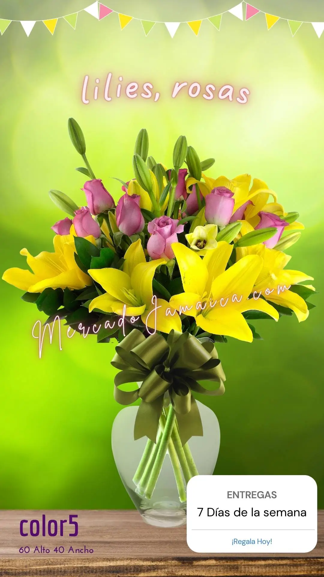 25 Flores arreglo con lilies amarillas