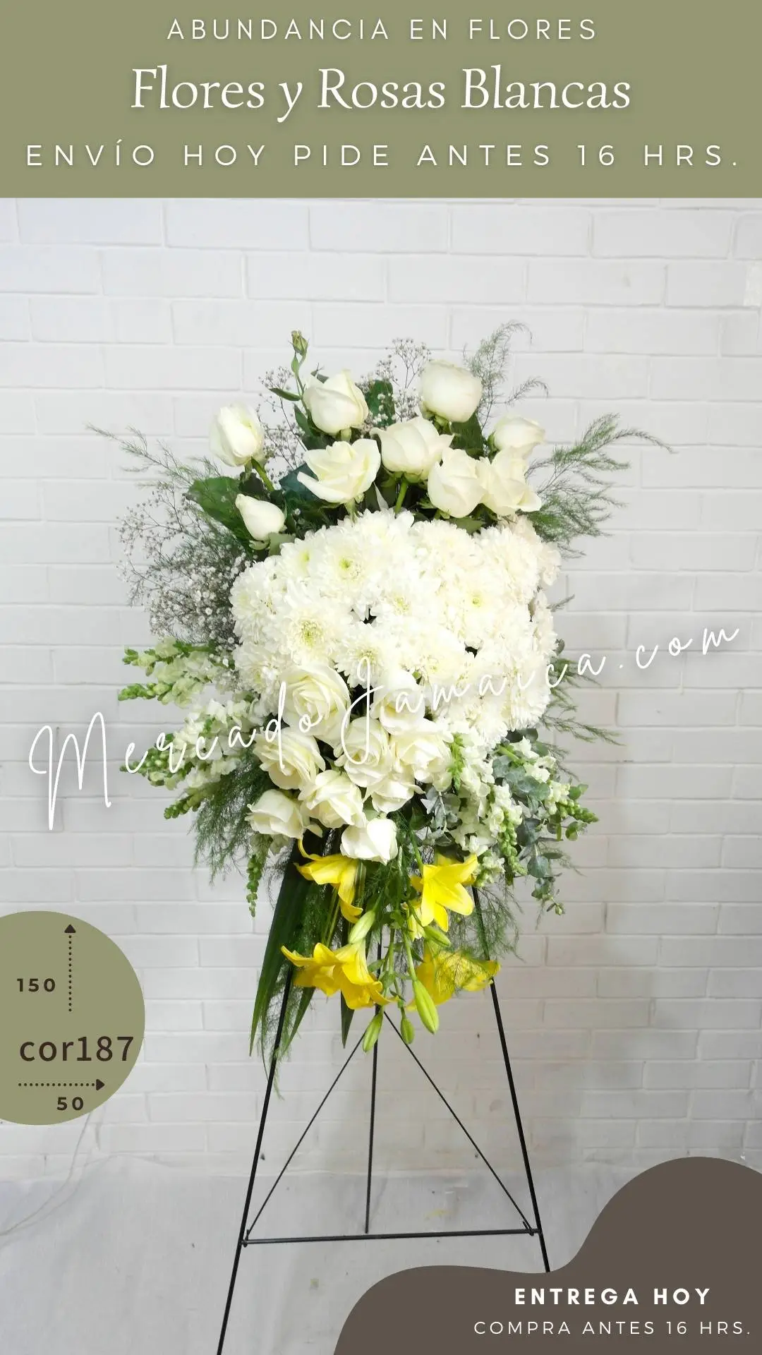 Arreglo fúnebre flores y rosas blancas