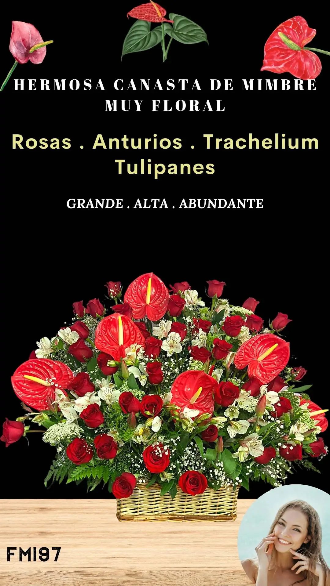 canasta de flores rosas y tulipanes