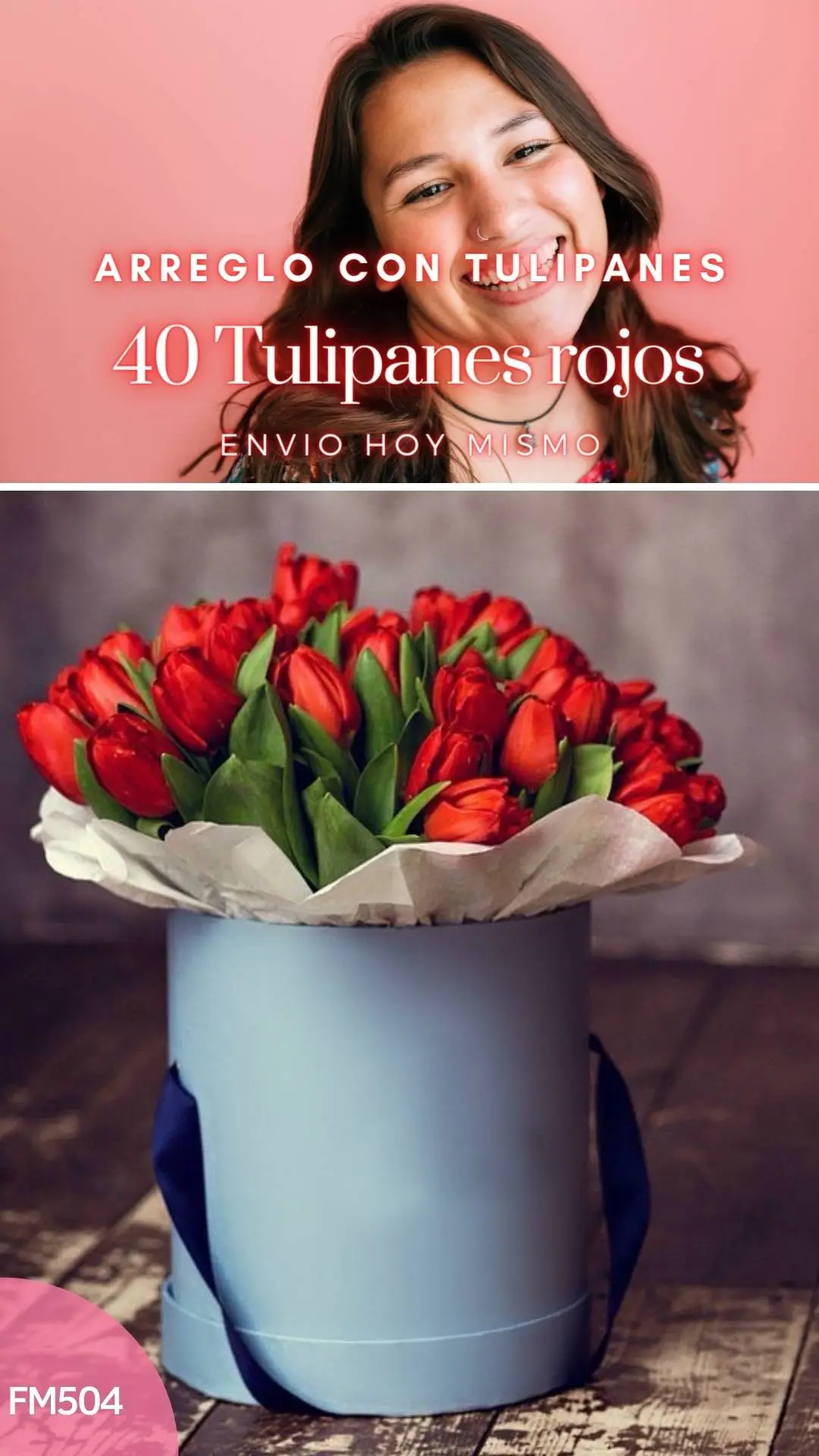 Caja con 40 tulipanes rojos de amor