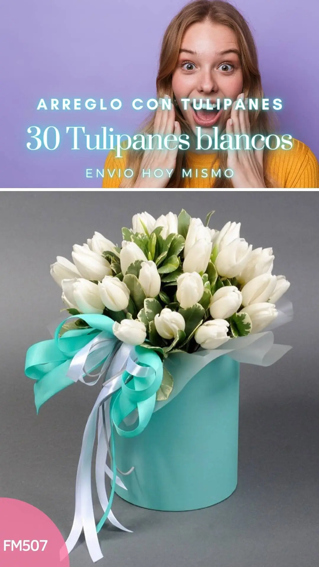 Caja con 30 Tulipanes blancos