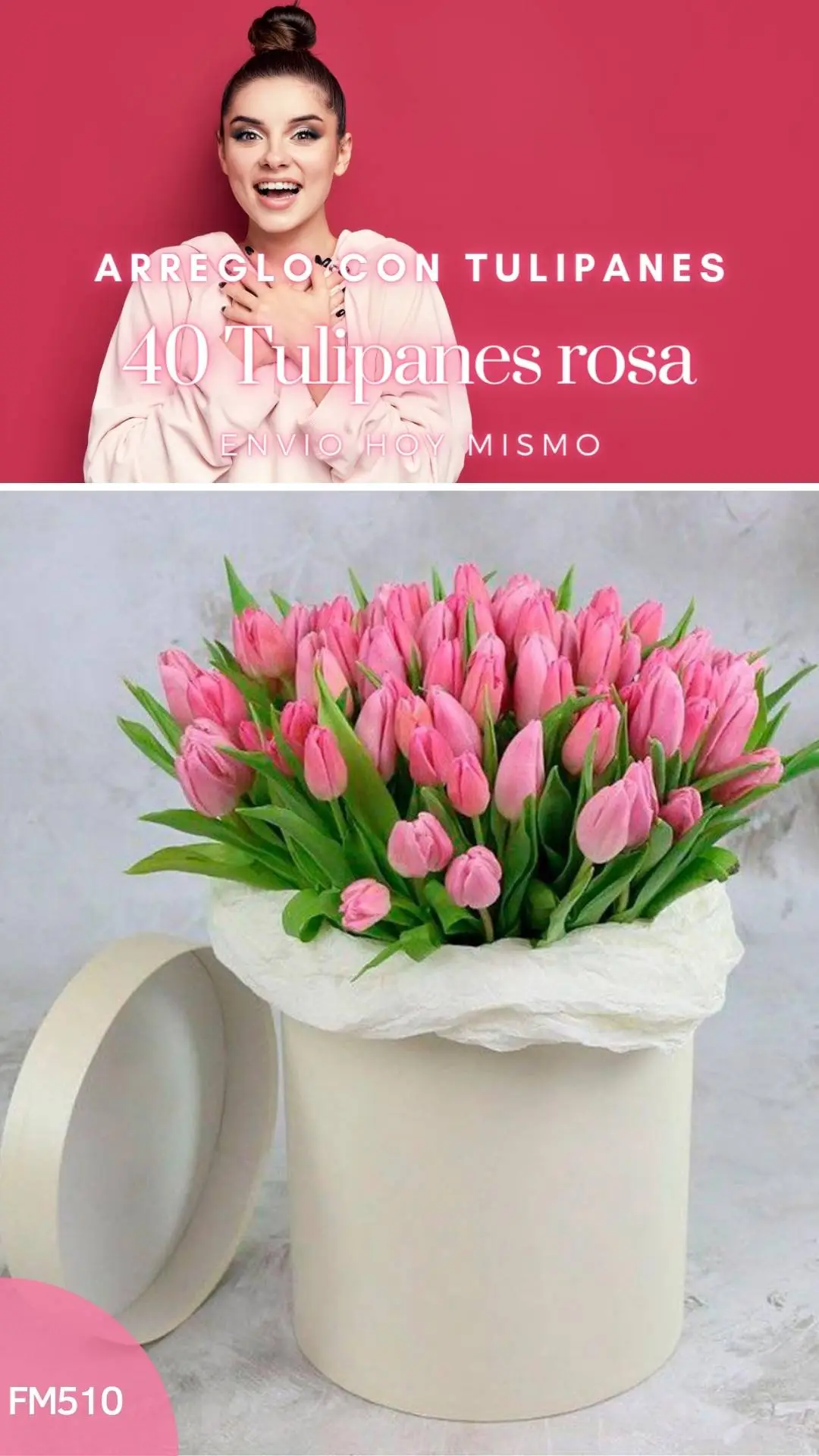 Caja con 40 Tulipanes dulce rosa