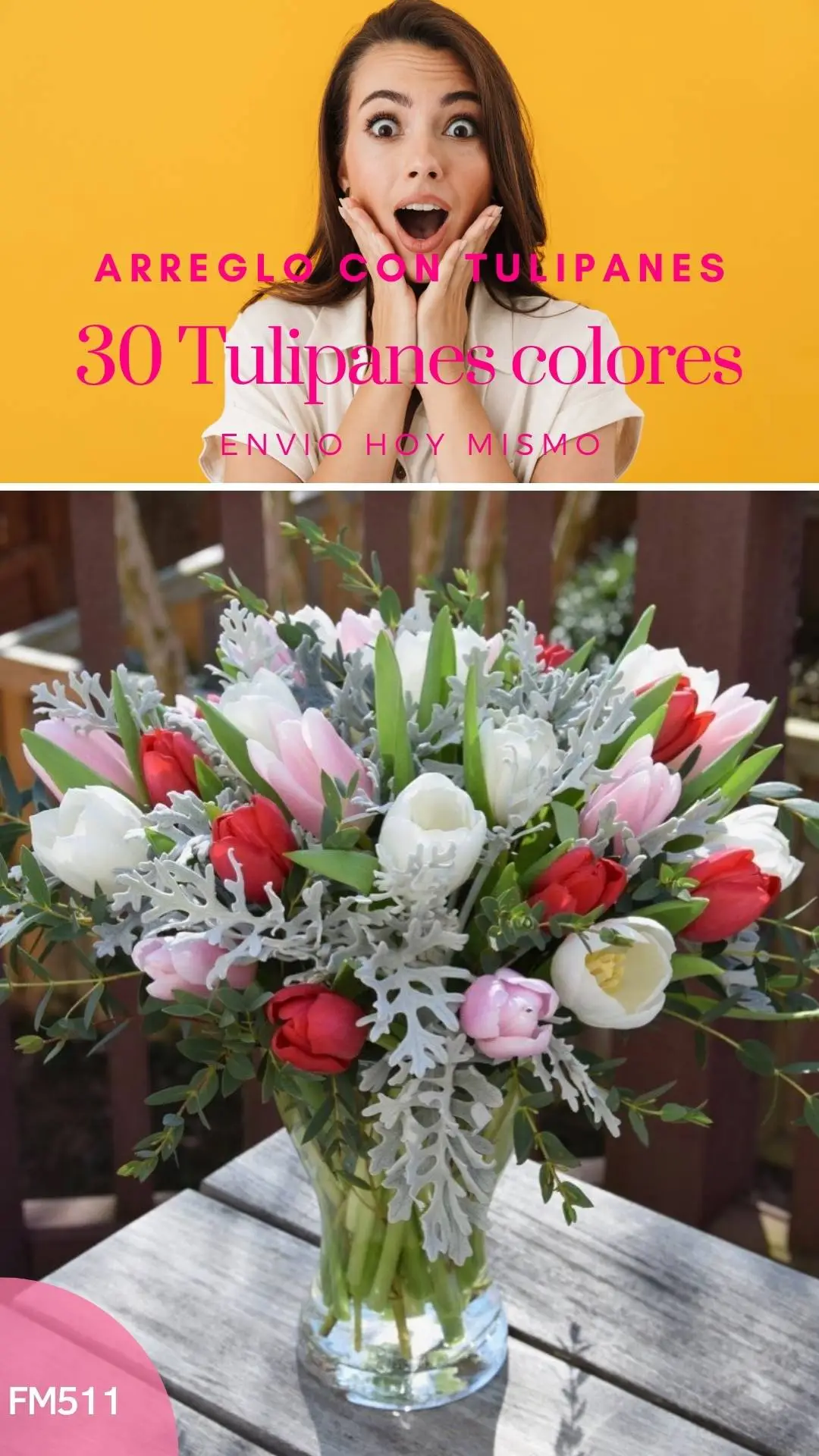 Arreglo con 30 tulipanes miller
