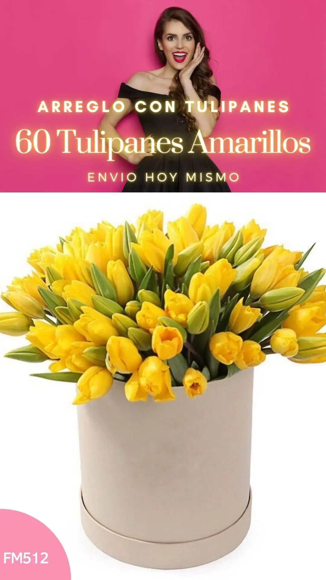 Caja con 60 tulipanes amarillos