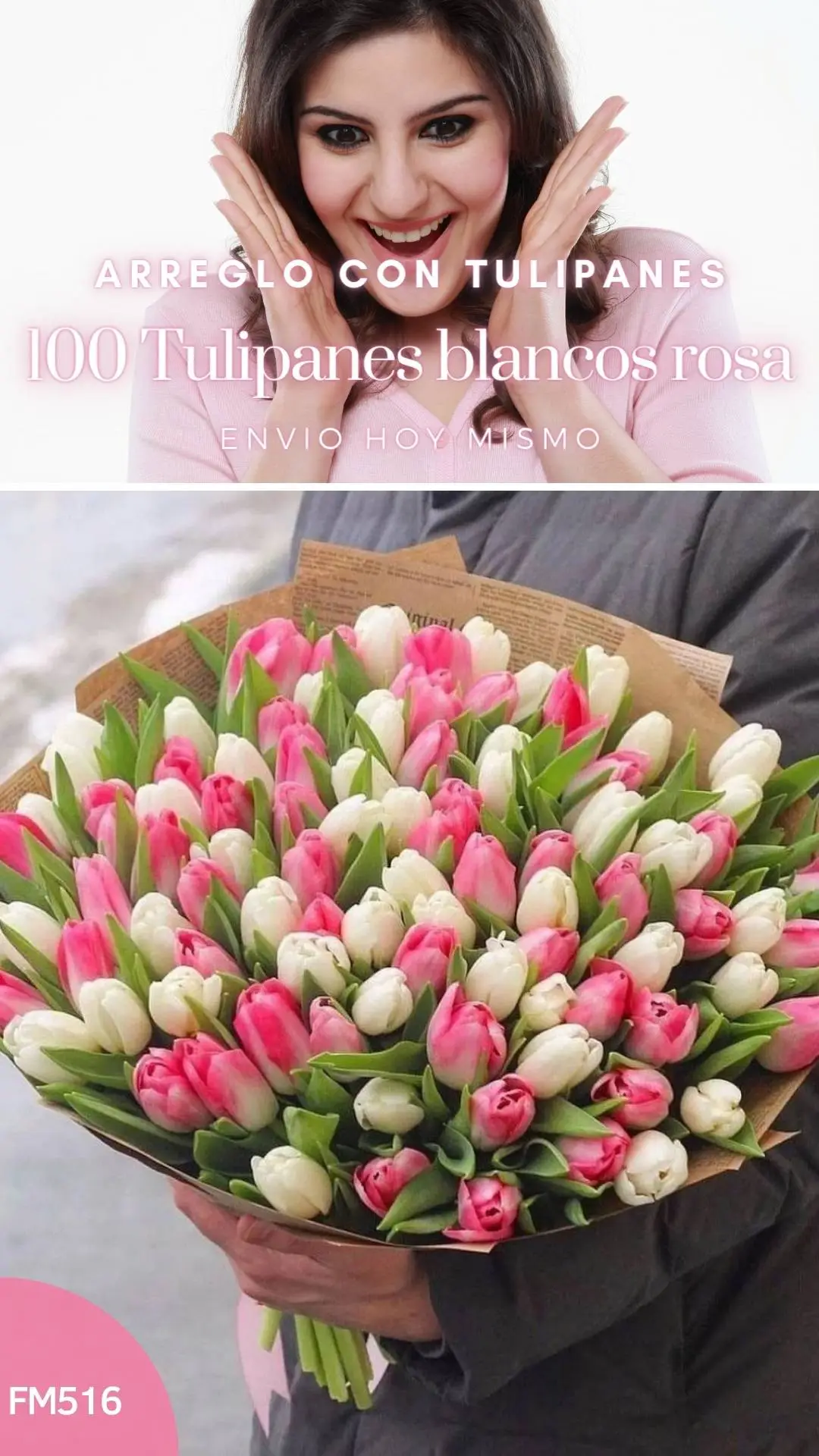Ramo con 100 Tulipanes blancos color