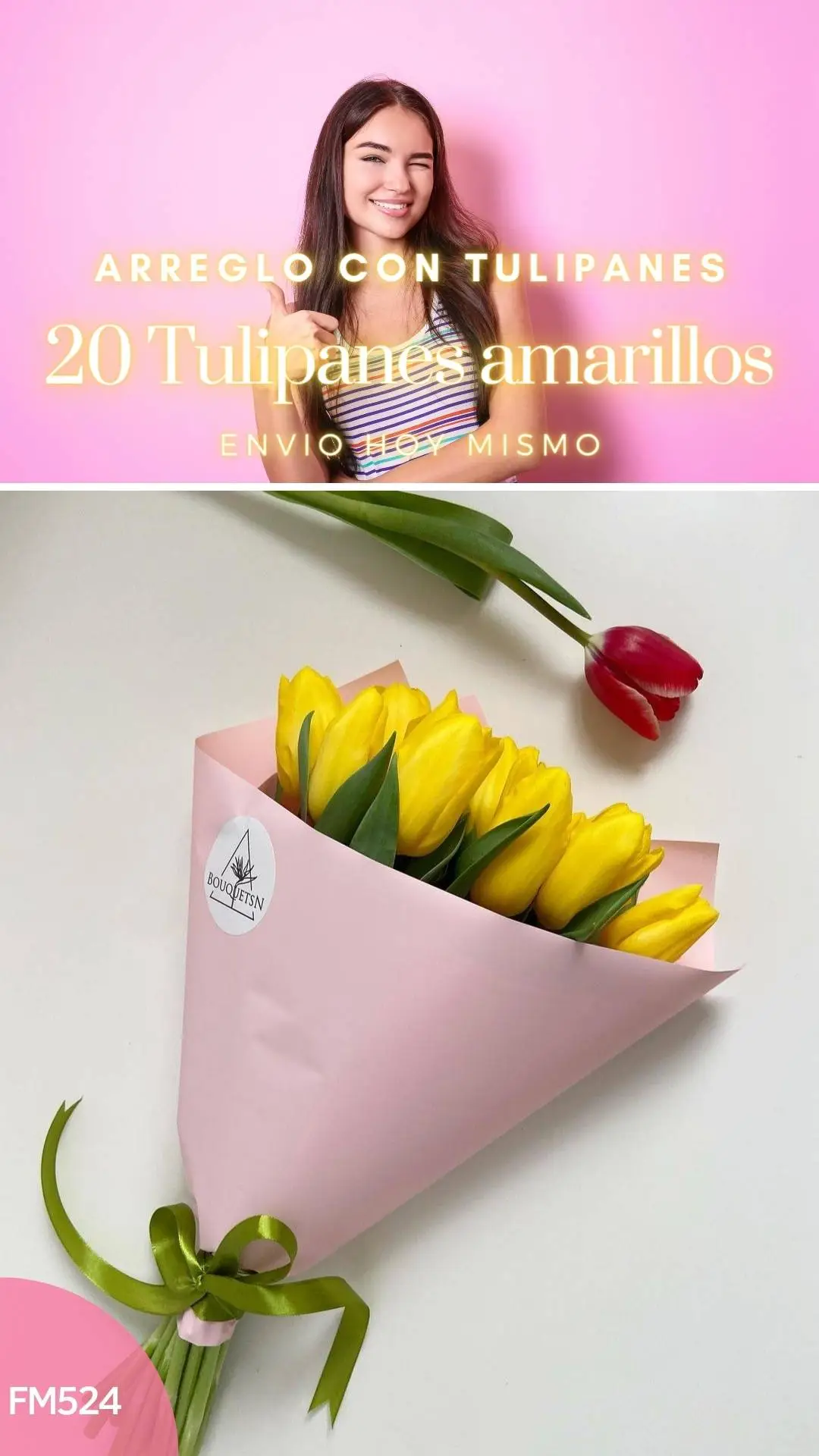 Ramo con 20 tulipanes amarillos