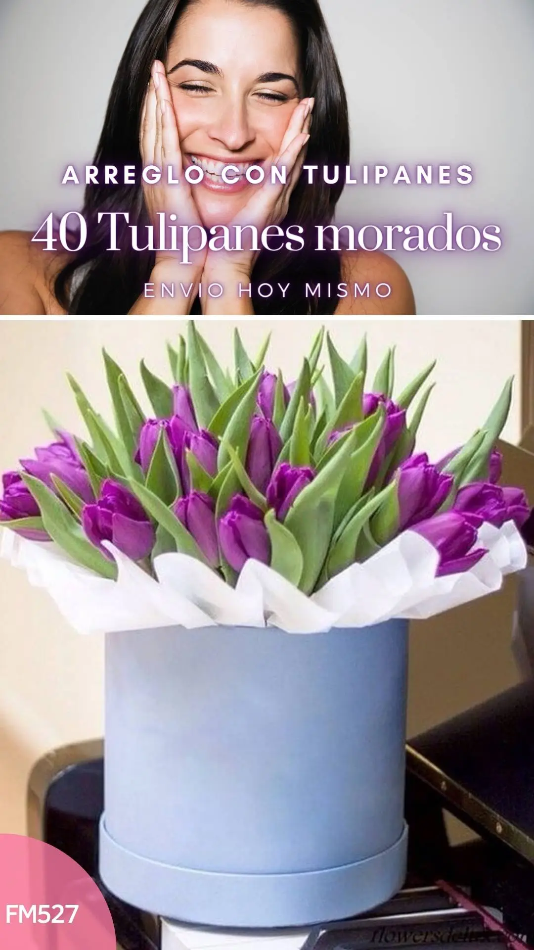 Caja con 40 tulipanes morados en caja