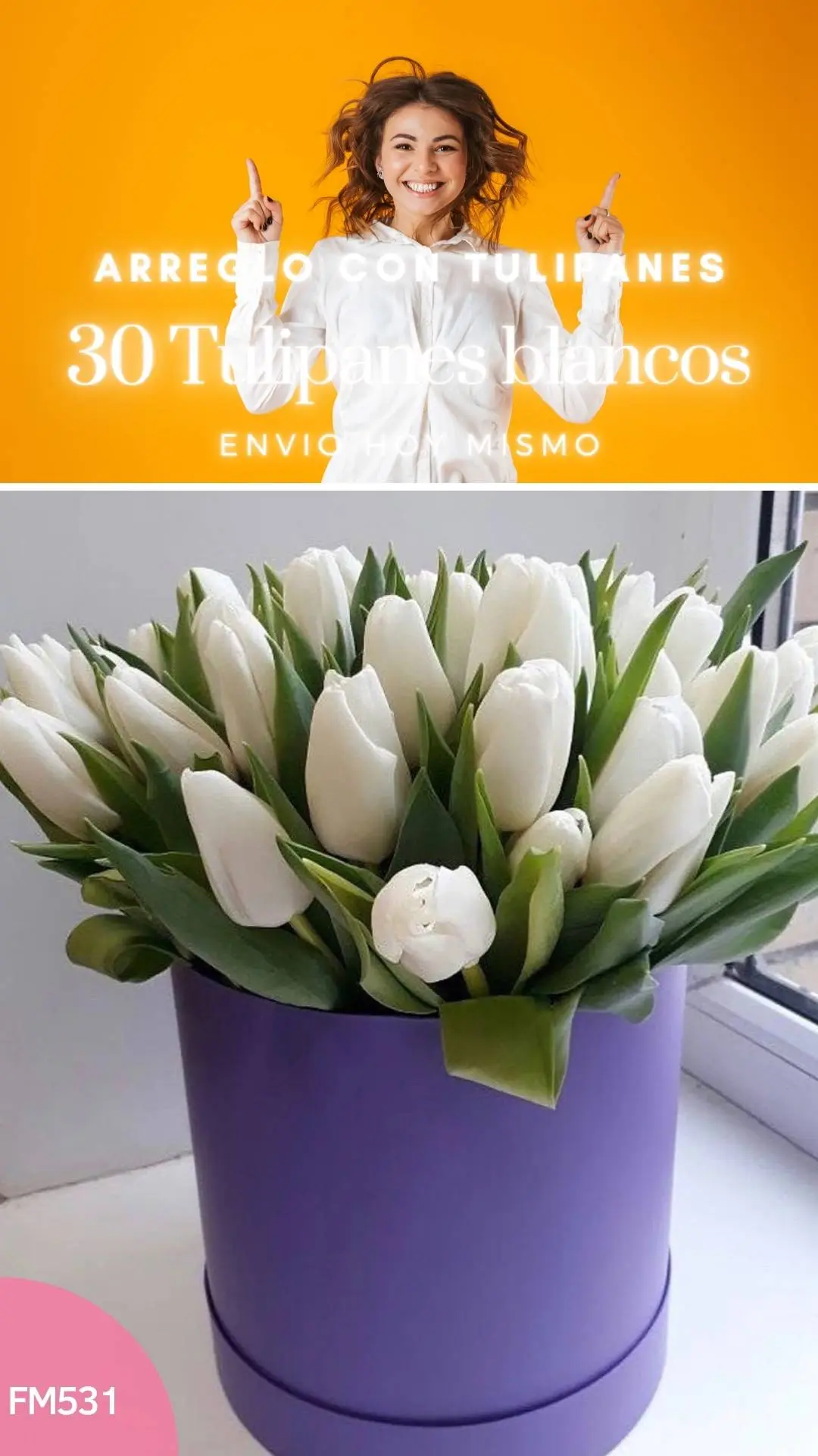 Caja con 30 tulipanes blancos en caja