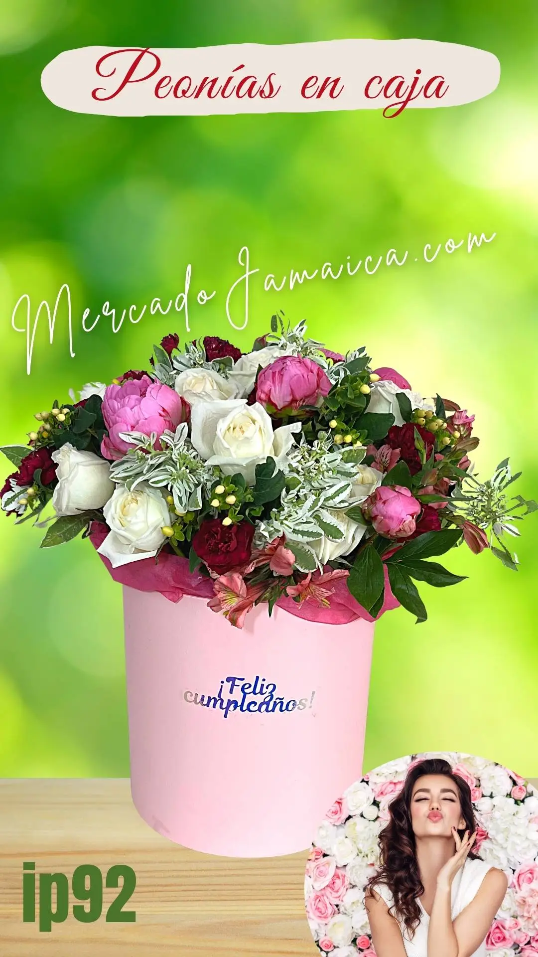 Caja con rosas y flores Peonías con follajes mixtos