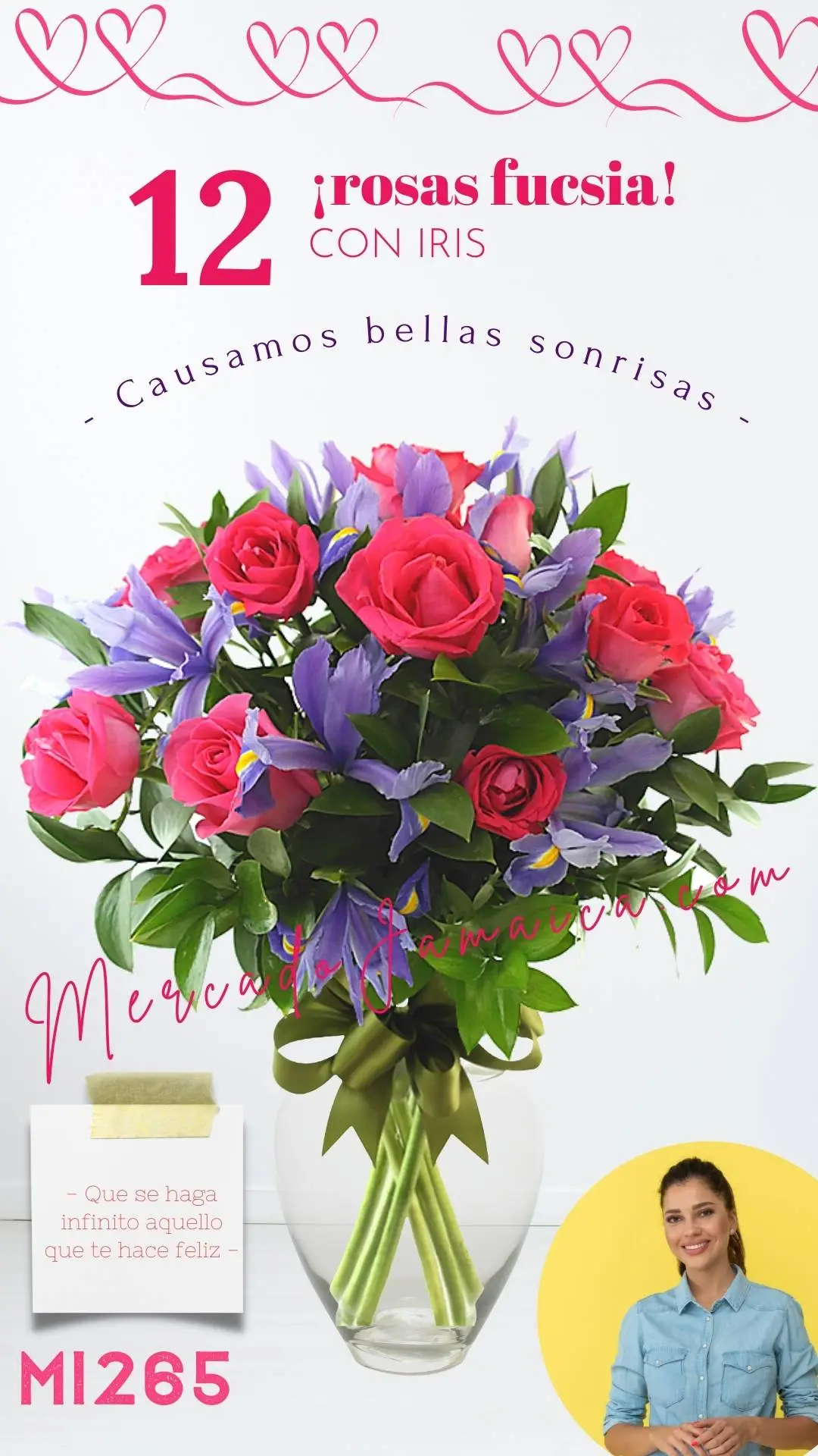 Arreglo con Rosas Color Fucsia con Iris Azul !