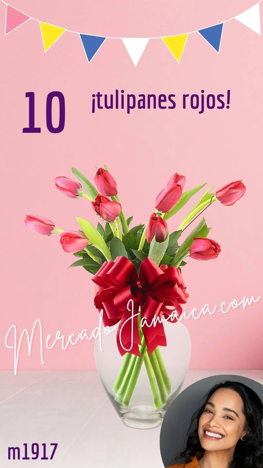 Arreglo con 10 Tulipanes Rojos en Jarrón