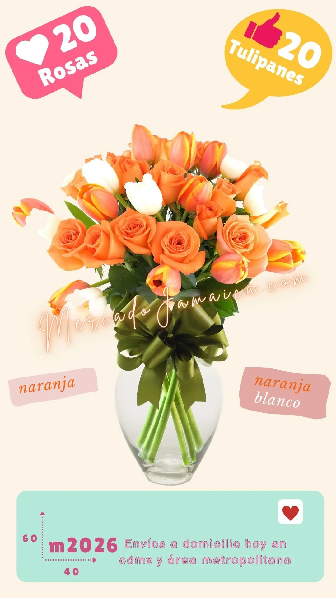 Envia Tulipanes Naranja con Rosas !