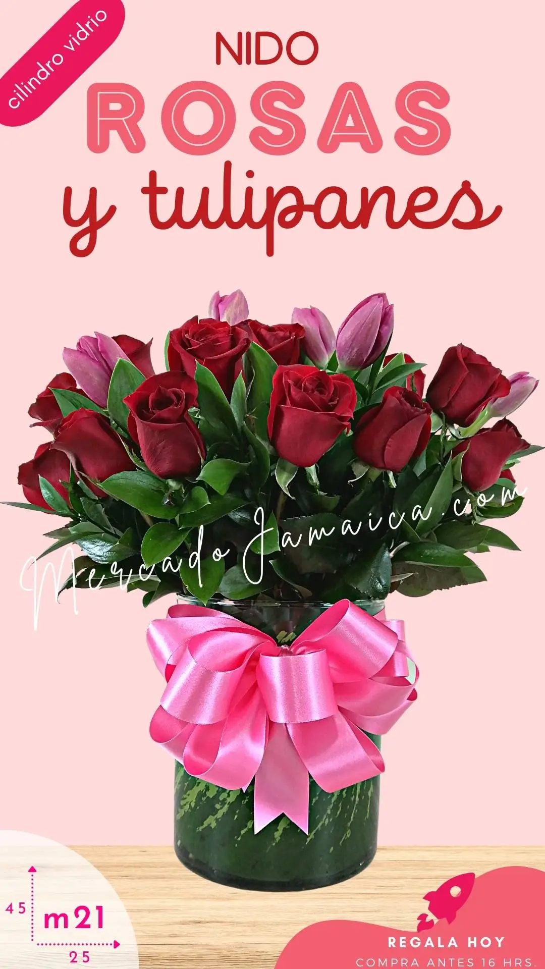 Arreglo floral nido de rosas y tulipanes rosa !