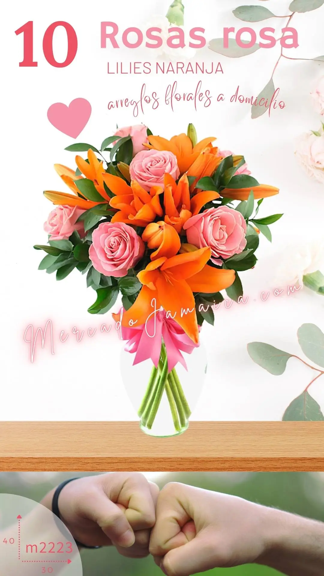 10 Rosas Rosa con Lilies Naranja