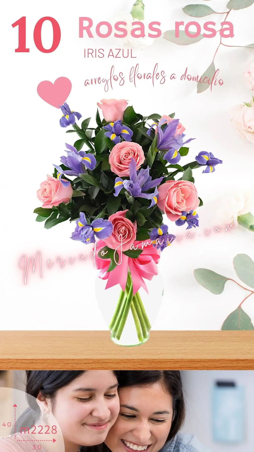 10 Rosas Rosa con Iris Azul