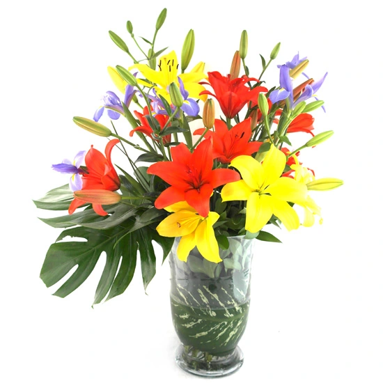 Arreglo con Flores Lilies Amarillas y Flor Iris !