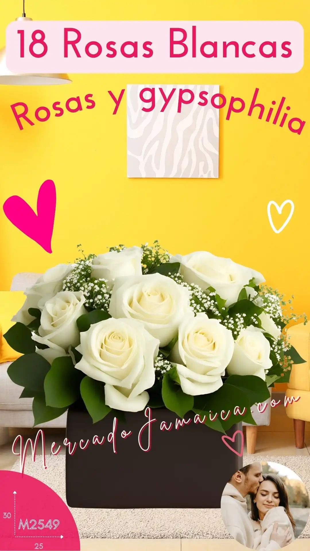 18 Rosas blancas con baby breath encanto !