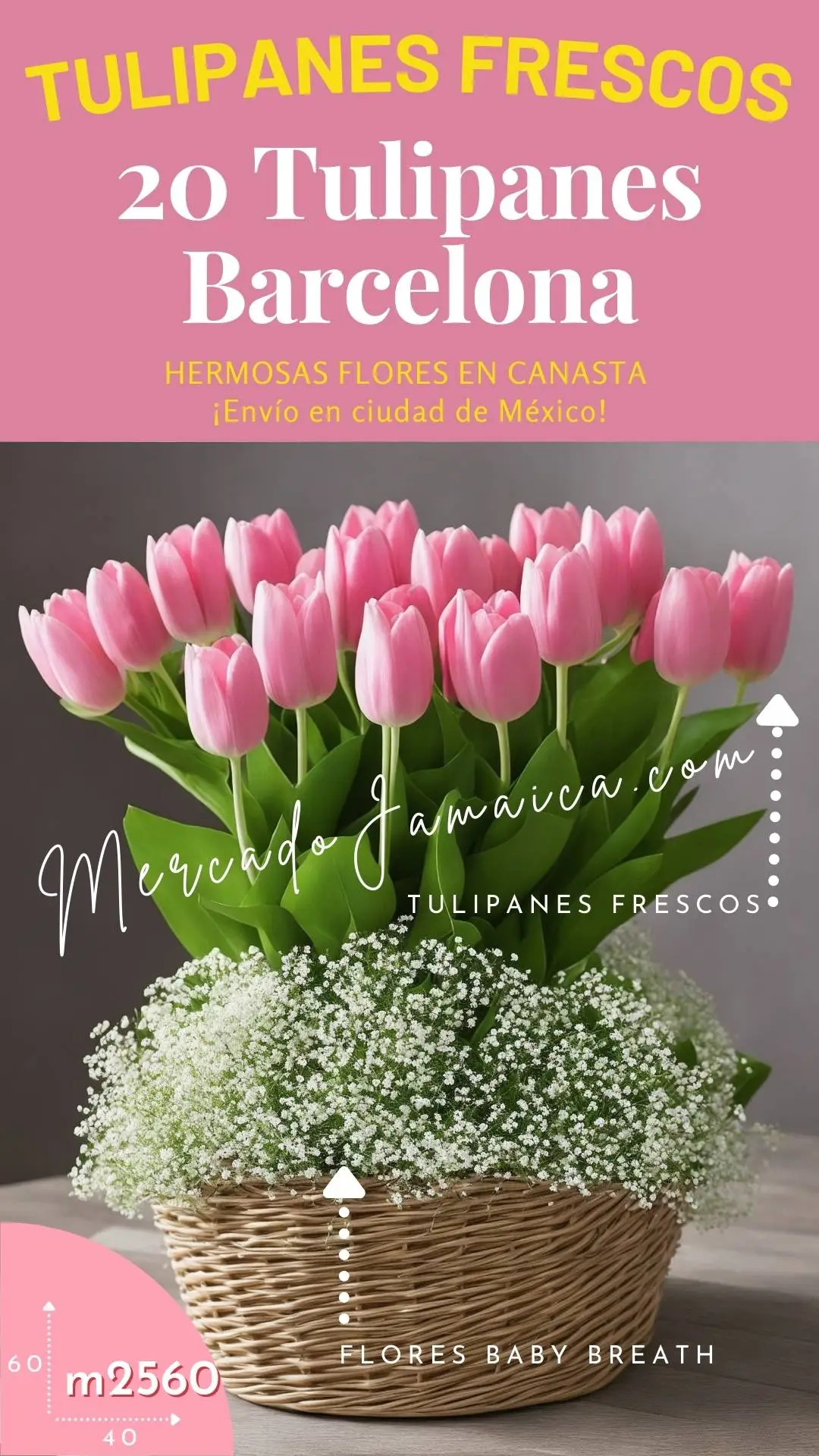 Canasta aroma encanto floral y frescura para sorprender con 20 Tulipanes