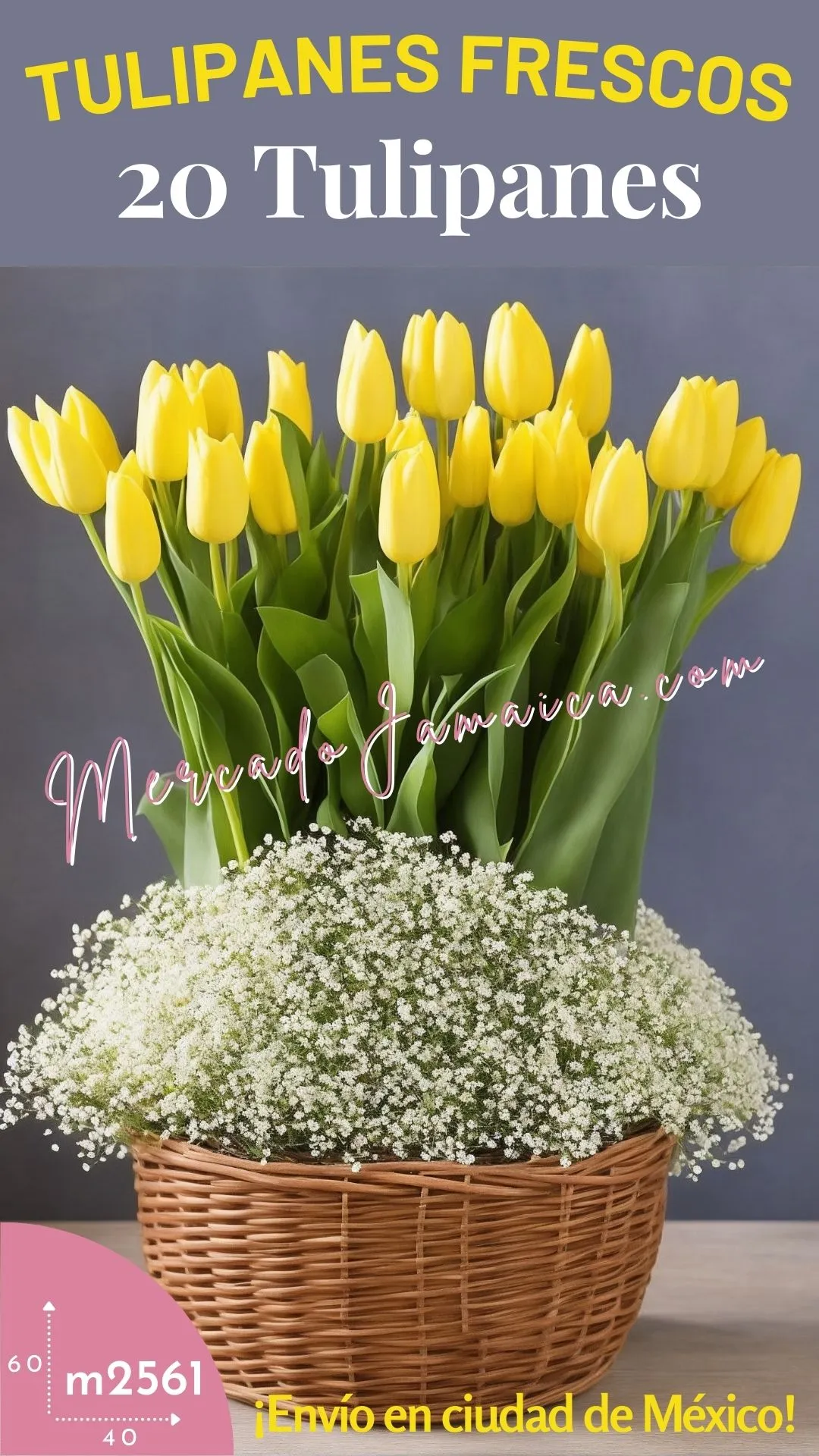 Canasta caricias al corazón, cumpleaños y alegría en Tulipanes amarillos