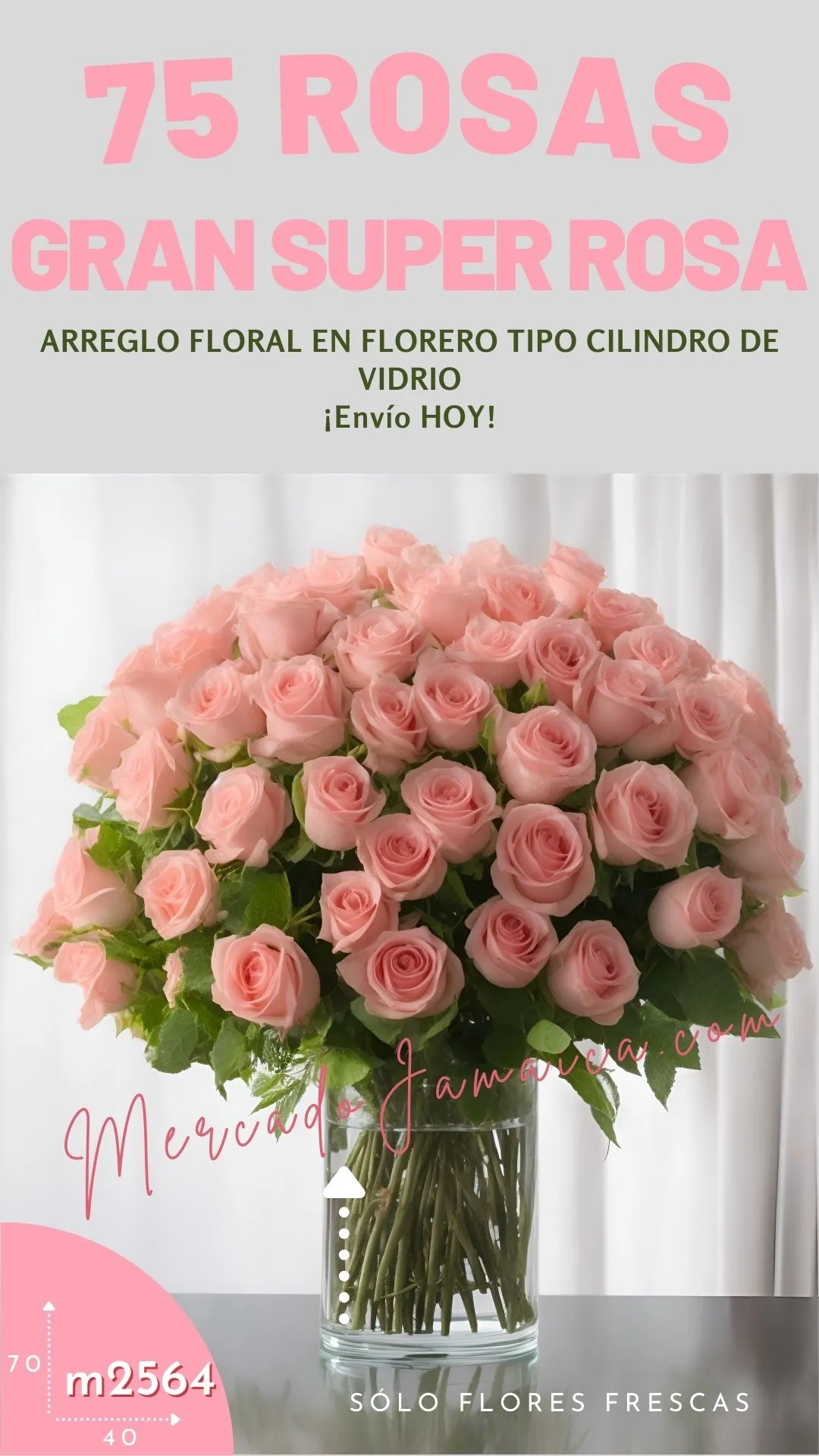 Bellos detalles, arreglo floral para sorprender con alegría 75 Rosas color Rosa