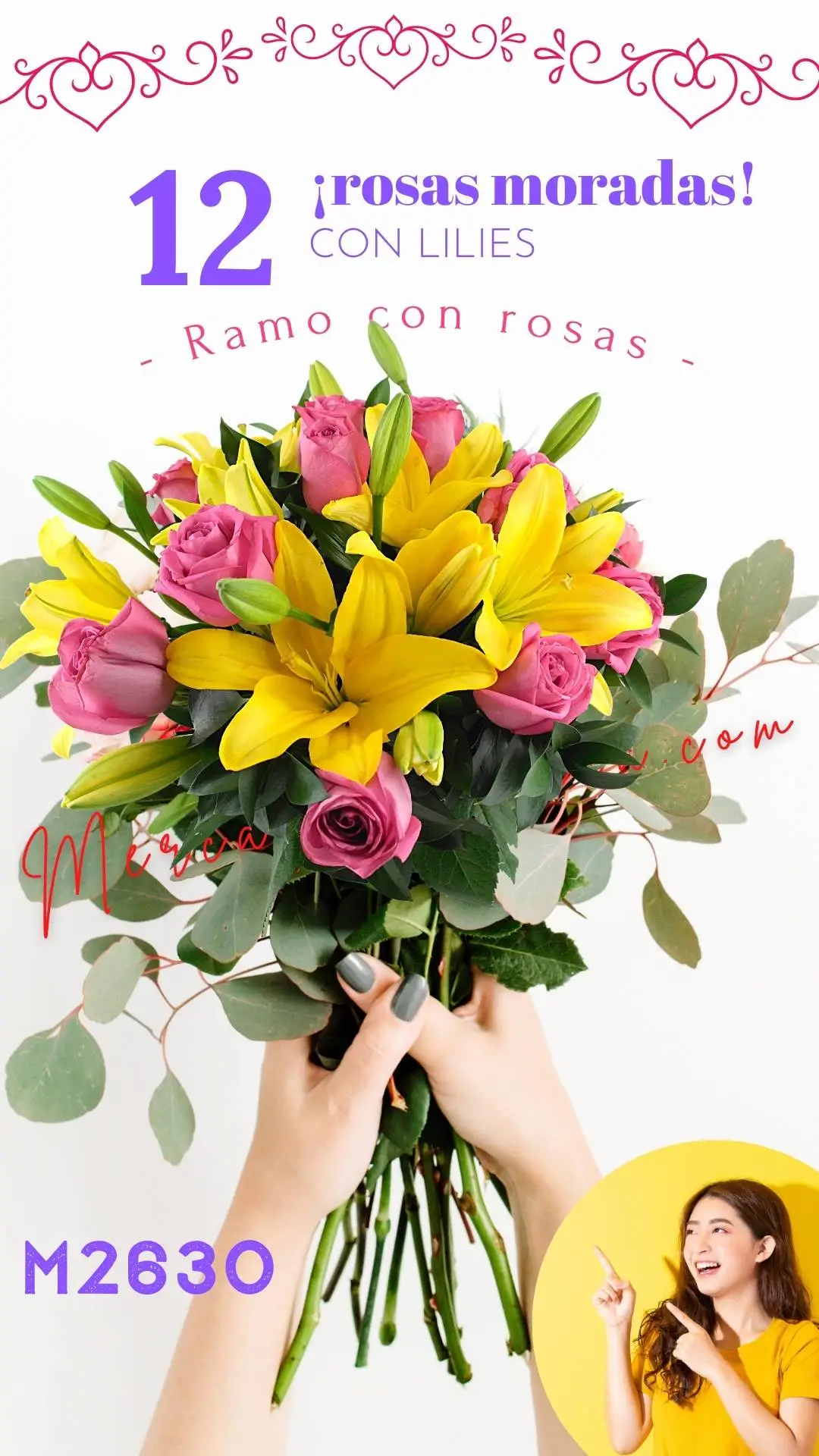 12 Rosas Moradas con Lilies Amarillas