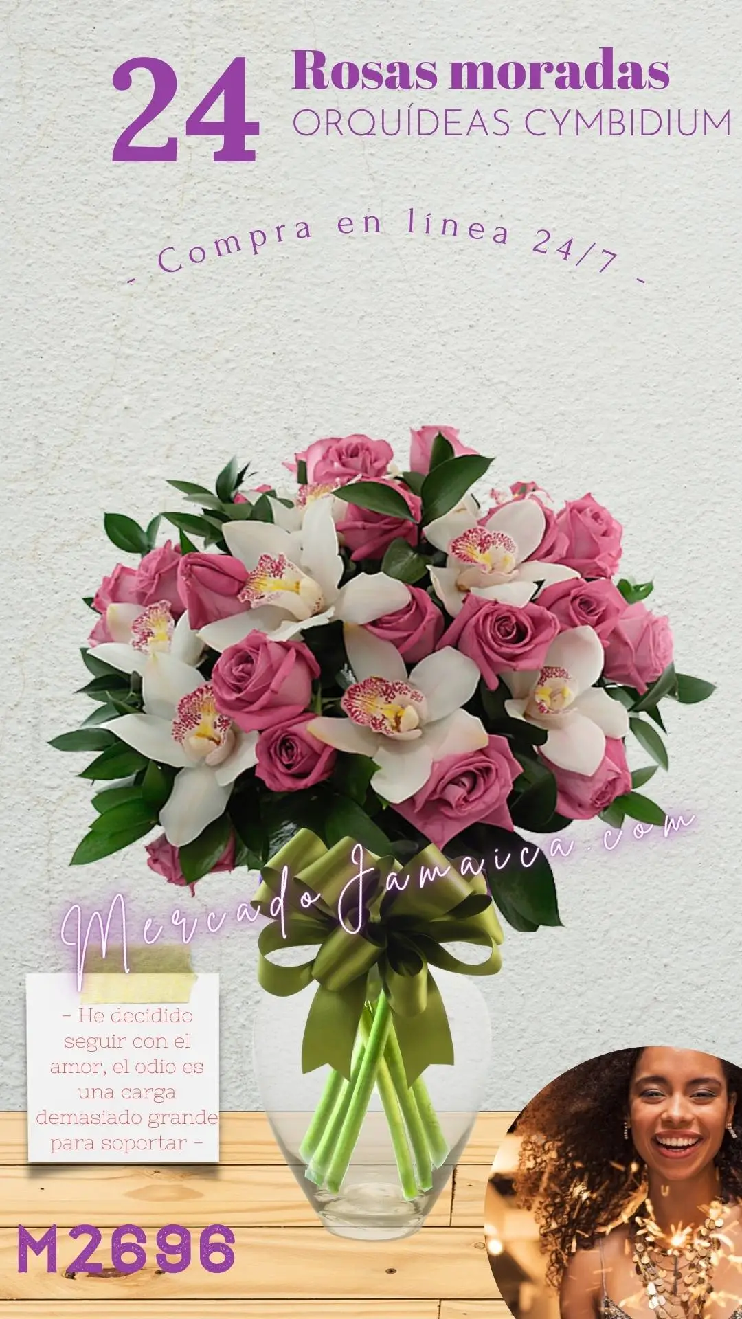 24 Rosas con 6 Orquídeas Blancas