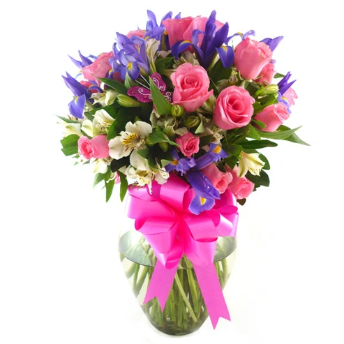 Arreglo Floral de Bouquet con Rosas Fino Iris ! Florerias DF