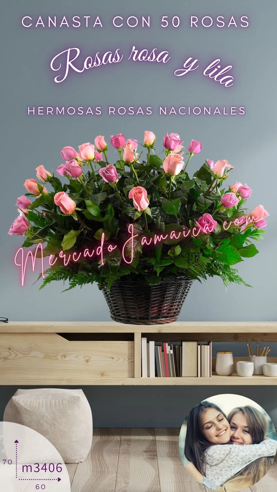 Canasta 50 Rosas Encanto Floral