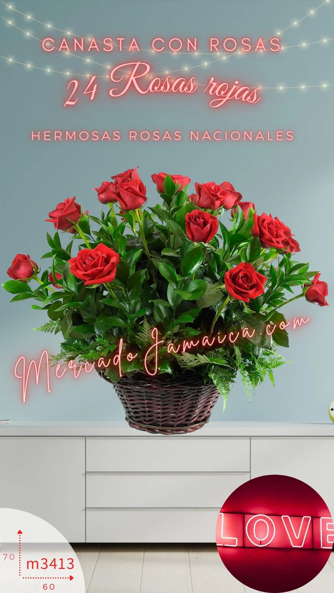 Canasta con 24 Rosas Rojas