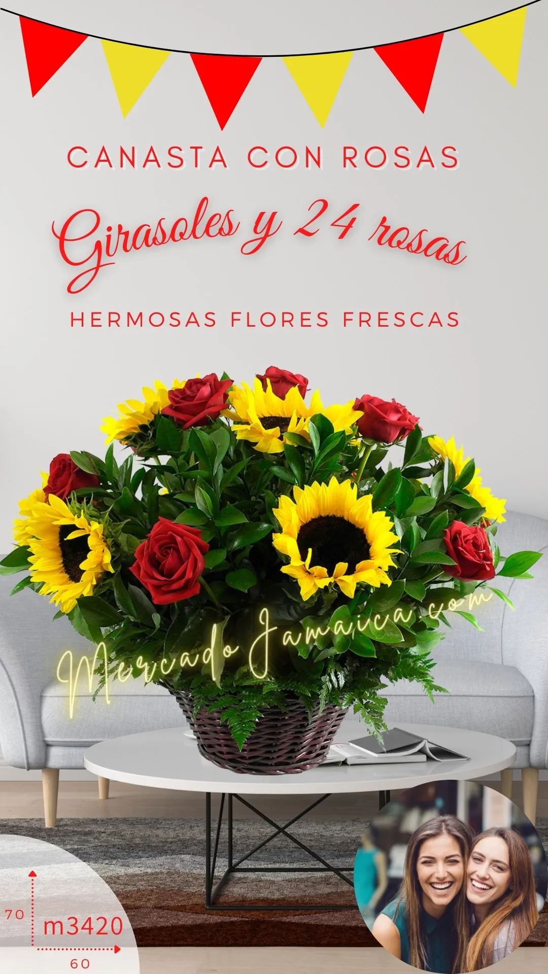 ¡Canasta con Rosas Rojas Tema de Amor!!