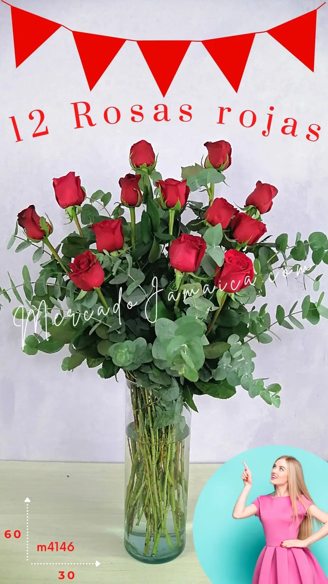 ¡12 Rosas Rojas Encanto!