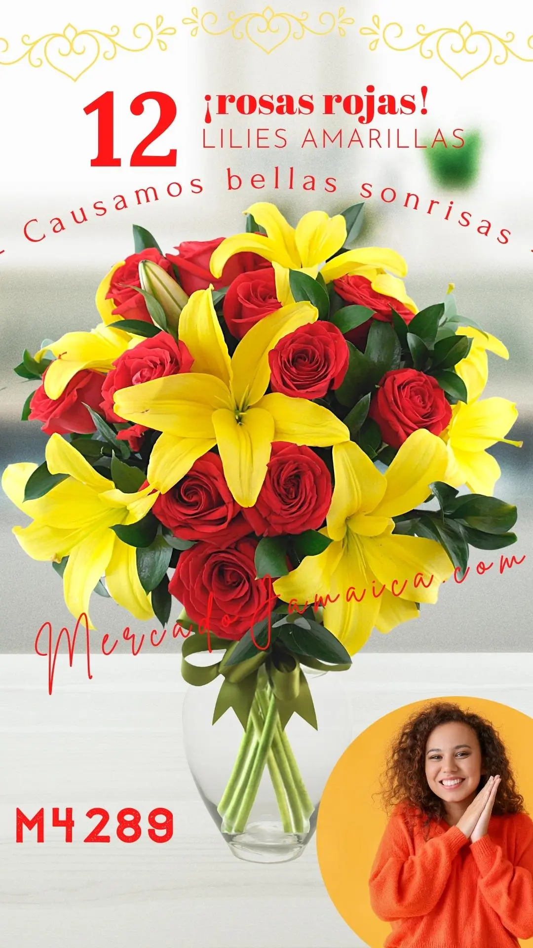 12 Rosas Rojas con Lilies Amarillo