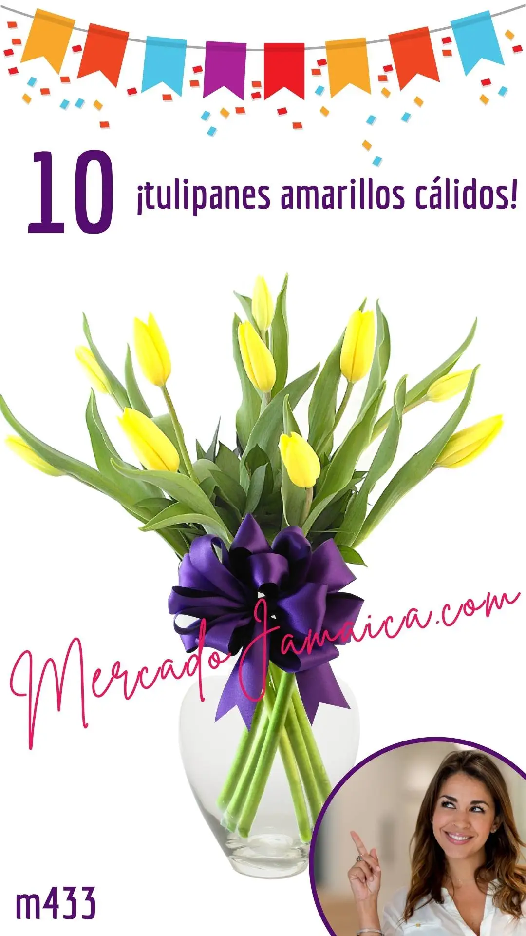 Arreglo Floral con 10 Tulipanes Amarillos !