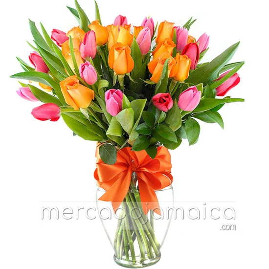 Arreglo con Rosas Naranja y Tulipanes L´Esperance !