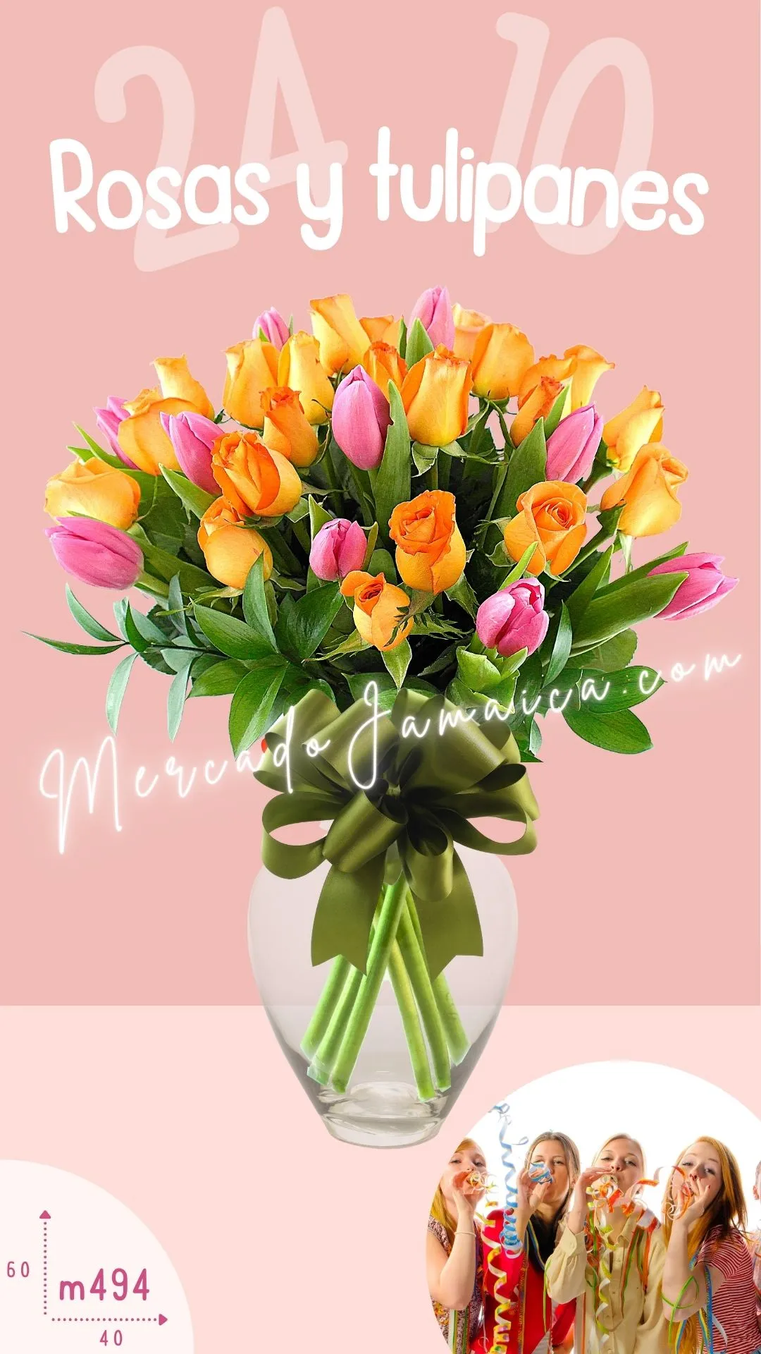Envia flores rosas naranja y tulipanes rojo de abril