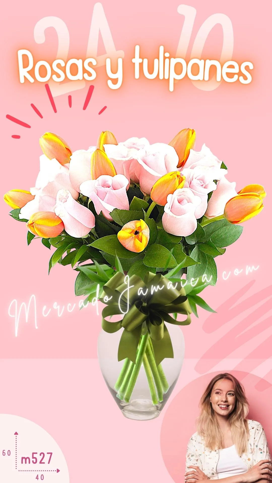 Arreglo floral tulipanes naranja y rosas florencia