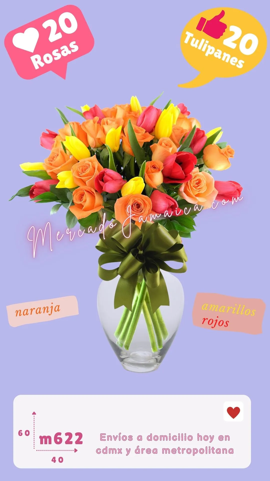 Arreglo floral tulipanes rojos y rosas mercurio