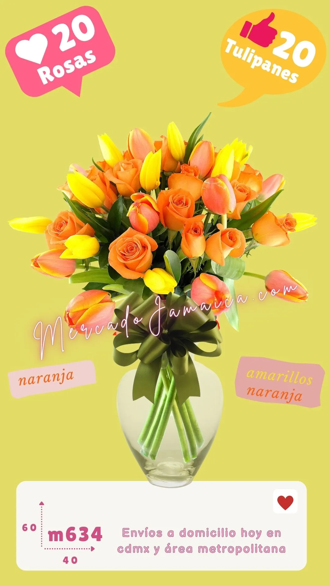 Arreglos con rosas naranja y tulipanes